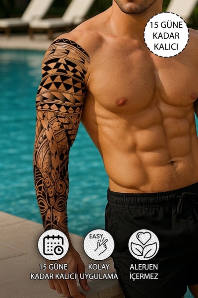SERRANO Maori Geçici Kol Kaplama Dövme Tattoo - Anında Görünüm - Doğru Uygulanırsa 2 Haftaya Kadar Kalıcı