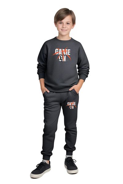 YA KO KİDS Round Neck Game on Printed Boy's Tracksuit Set