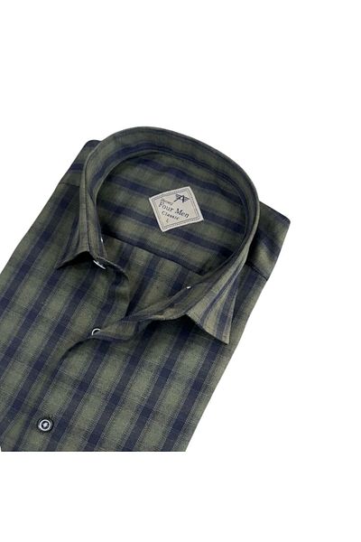 GÖMLEK GALERİSİ Men's Classic Relaxed Fit Plaid Double Pocket Long Sleeve Shirt
