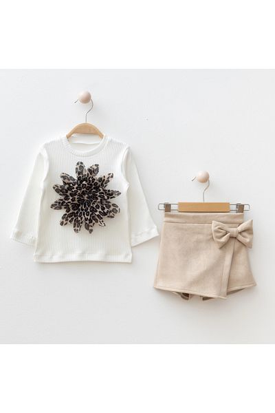 My Lusa baby wear Girls' Suit with Floral Accessories, Suede Shorts and Skirt