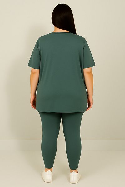Koza Butik Women's Plus Size Short Sleeve Leggings Suit 8210-25