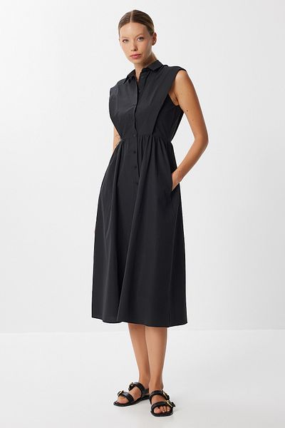 Lovelyİstanbul Padded Woven Shirt Dress Lfg0138 Black