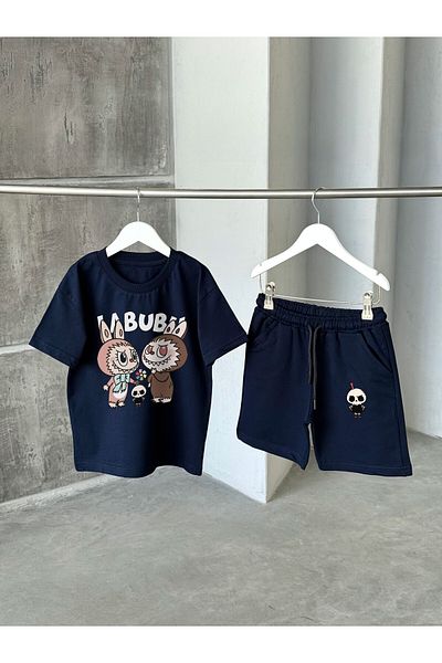 KAPROLLI Labubu Twin Unisex Girls Boyskids T-Shirt Shorts Set Printed Pattern Washable Bottom Top Set