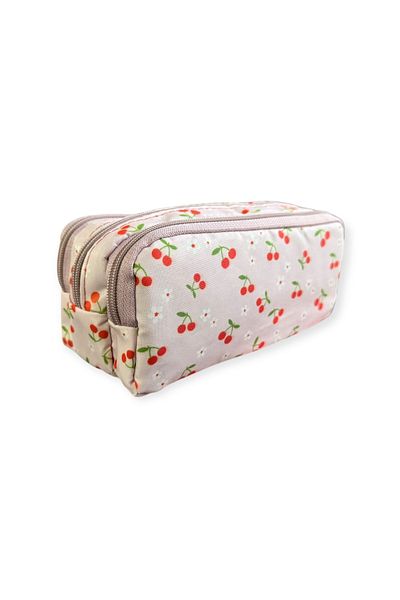 Polin Three Compartment Patterned Pencil Bag, 8 Different Models, Zippered, Large Size