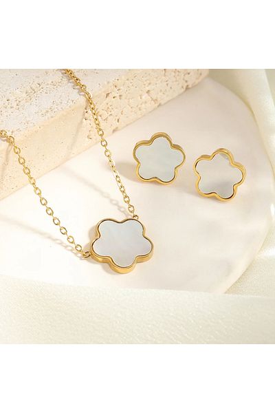 Eva Grace Leela jewelry set, necklace and earrings, gold, with floral pattern - Floral Paradise Collection