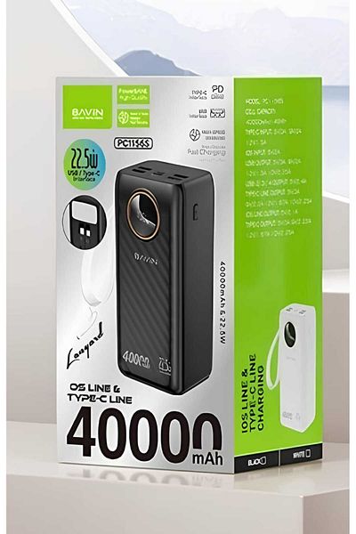 Bavin 40000mAh Power Bank with 2 Built-in Cables, Hanging Lanyard, and Built-in 22.5W LED Light