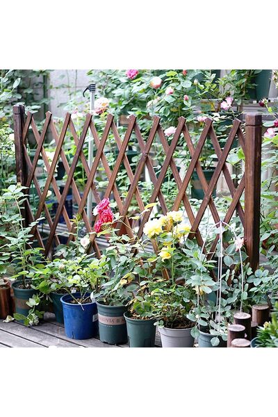 genric Expandable Wooden Garden Fence Pet Gate - Freestanding Wooden Picket Fence (Brown, 119 cm)