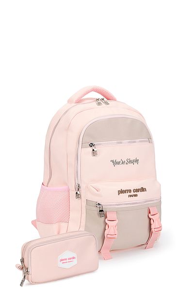 Pierre Cardin 1591-3003 School Bag with Pen Holder Waterproof Multi-Compartment Pink