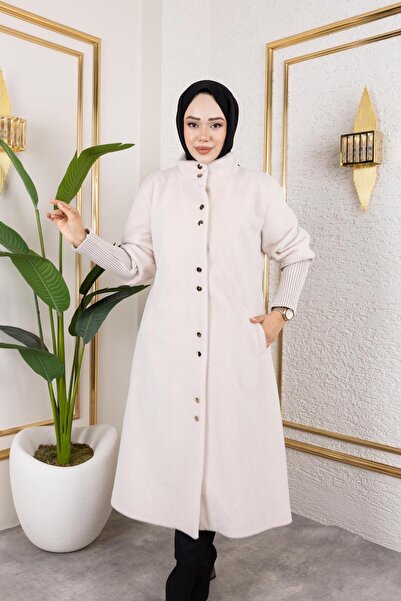 Hb Harma Time Butik Γυναικείο παλτό με κουμπιά Angora με επένδυση