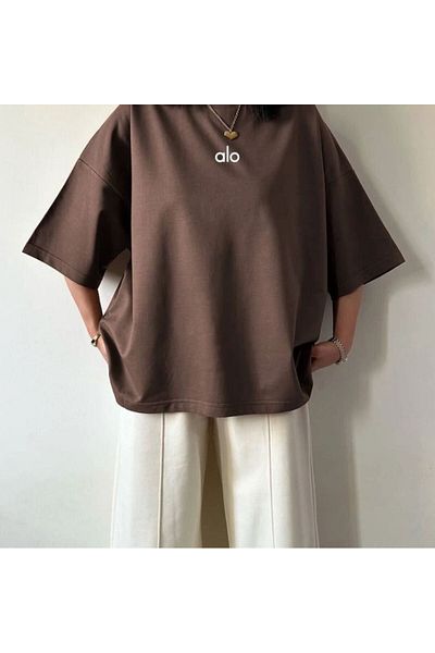 YouLikeButik - Metallic Printed Oversize T-Shirt-Black