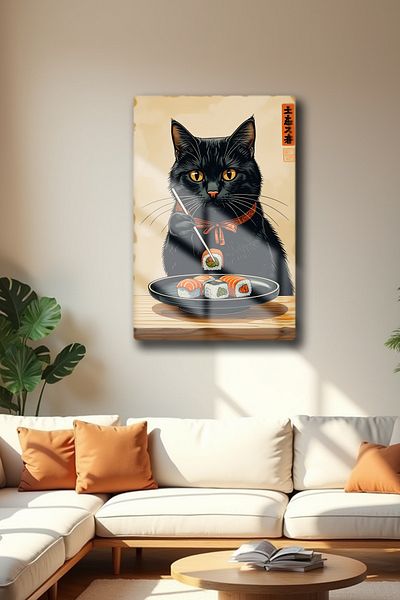 Canestar Ramen Sick Cat - Modern Painting - Metal High Definition and Glare - Metal Painting