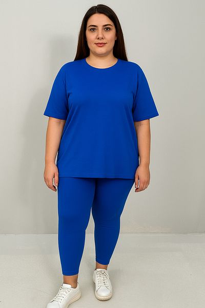 Koza Butik Women's Plus Size Short Sleeve Leggings Suit 8210-25