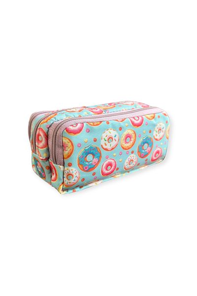 Polin Three Compartment Patterned Pencil Bag, 8 Different Models, Zippered, Large Size
