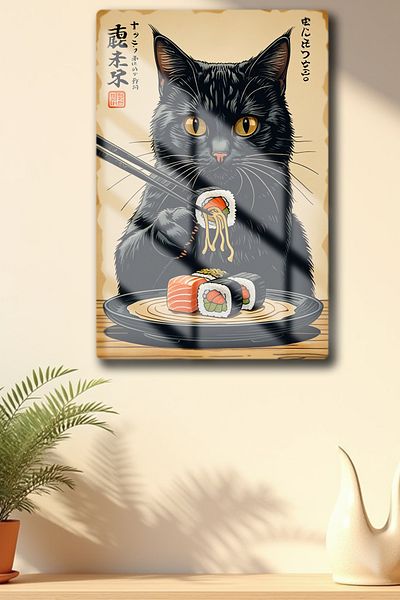 Canestar Ramen Sick Cat - Modern Painting - Metal High Definition and Glare - Metal Painting