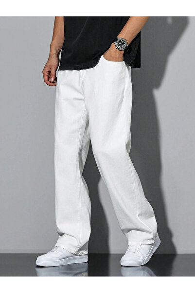 Cuqq Denim Men's White Baggy Jean Jeans – Relaxed Fit Loose Leg Oversize Stre...