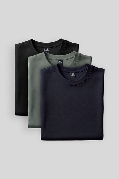 TOMMY LIFE Hanorac pentru bărbați Standard Fit Basic O-Gât 3 pachet negru-birou-marin 88053