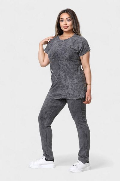 NEWCO Modern Style Washed Fabric Battal Size Suit – Stone Embroidered Tunic and Trousers