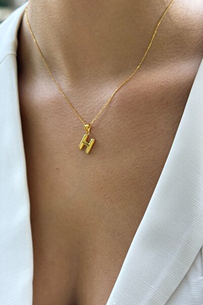 Utku Kuyumculuk 22 AYAR ÖZEL TASARIM BOMBE H HARFLİ ALTIN KOLYE