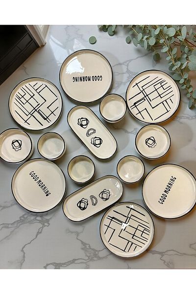 FH finehome Geo 14 Piece Breakfast Set for 6 People