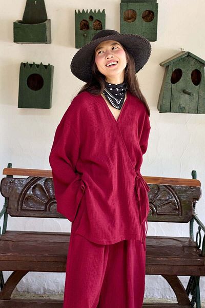 Ceylan Otantik Burgundy Muslin Tie Tunic