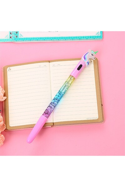 Hediye Vakti Unicorn Temalı Işıklı Sulu Pullu Kalem