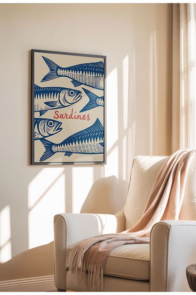 21mxm Unframed Kitchen Wall Art - Sardines Poster A3