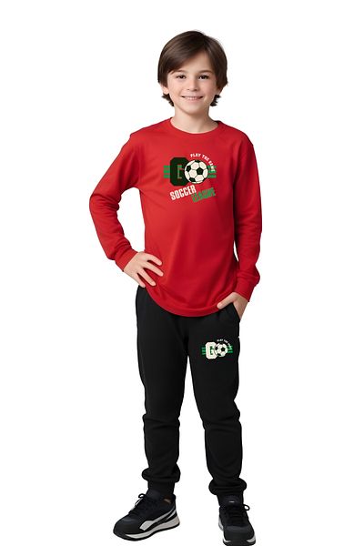 panios kids Crew Neck Go Soccer Printed Detail Boy's Bottom-Up Set