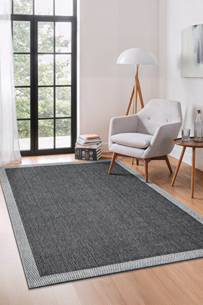 Colore Home Sisal Plus Gri Bordürlü Halı Gri İçi Antrasit Sisal Kilim