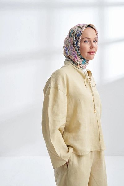 ARMANDA Linen Green Twill Silk Scarf 4318