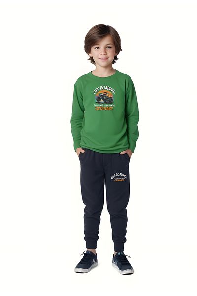 panios kids Crew Neck Off Road Printed Detail Boy's Bottom-Top Set
