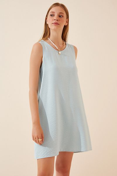 Lovelyİstanbul Sleeveless Linen Viscose Bell Dress Ljh0001 Sky Blue