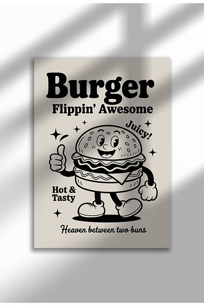 21mxm Unframed Kitchen Wall Art - Burger Flippin Awesome Poster A3