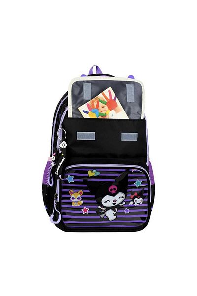 JaspEAdo Kuromi Character Patterned Backpack Orthopedic Foil Backpack Primary School Bag Set with Lunchbox and Pen Holder
