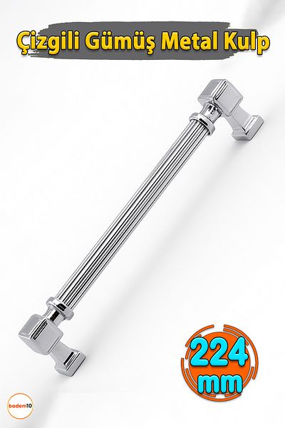 Badem10 Talas 224 mm Striped Chrome Color Metal Handle Furniture Drawer Kitchen Cabinet Cupboard Handles Kulb 22.4 cm