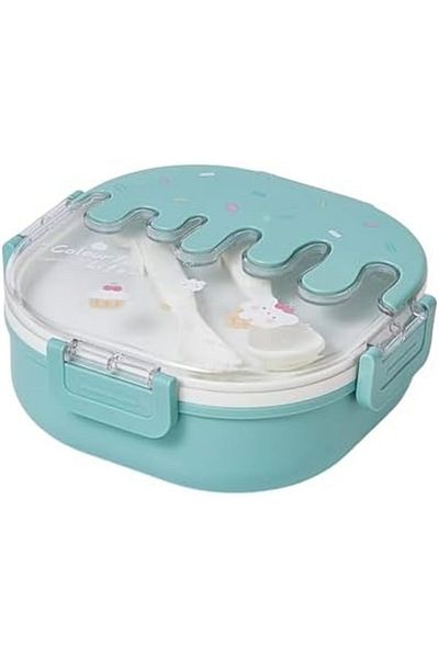 Twisoo Bento Stainless Steel Lunch Box for Kids Adults 3 Compartment Plastic Cute Ice Cream Lunch Sn