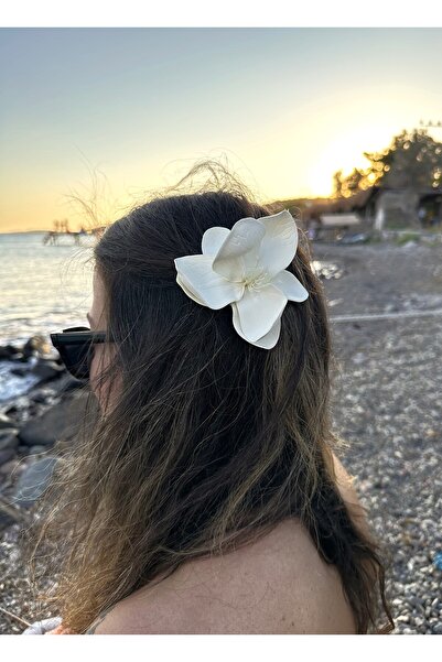 Plantarrium Design White Magnolia Flower Buckle – 10 Cm, Hair and Bag Accessory
