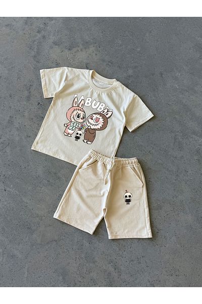 KAPROLLI Labubu Twin Unisex Girls Boyskids T-Shirt Shorts Set Printed Pattern Washable Bottom Top Set