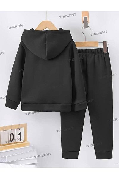 THEKONT Ninja Printed Thick Cotton Hooded Children's Tracksuit Set