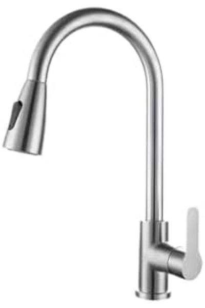 SKY TOUCH SKY-TOUCH Kitchen Faucet Mixer with Pull Down Sprayer, 3 Spray Mode Kitchen Faucet, Stainless Steel