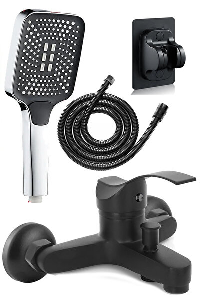 VSA Mat Siyah Dalgalı Banyo Bataryası Musluk Yapışkan mafsallı Fonksiyonlu Du...