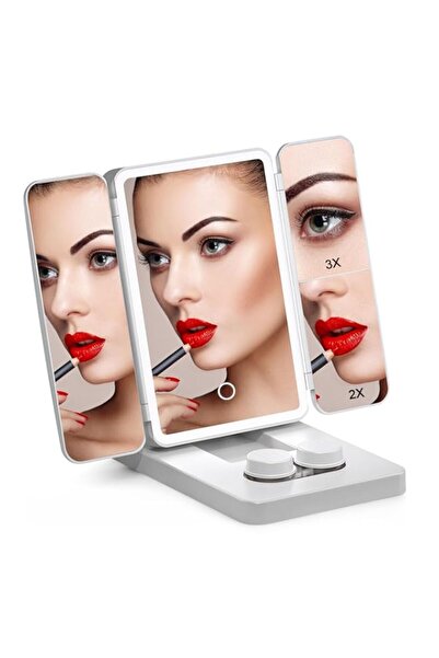 Generic مرآة مكياج قابلة لإعادة الشحن ثلاثية الطي للسفر، مع 76 ضوء LED - مرآة...