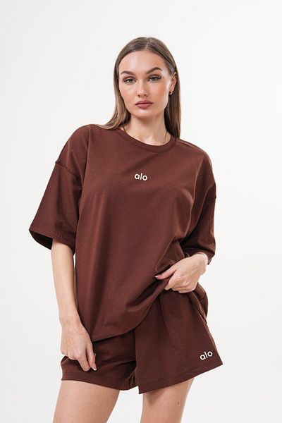 ACTIVE MODA -تيشيرت نسائي قطني مطبوع عليه حروف مقاس كبير - شورت طقم مكون من قطعتين مقاس كبير