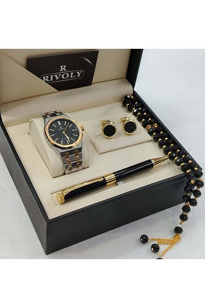 Rivoly Men's stainless steel set consisting of a watch, a rosary, a pen and cufflinks