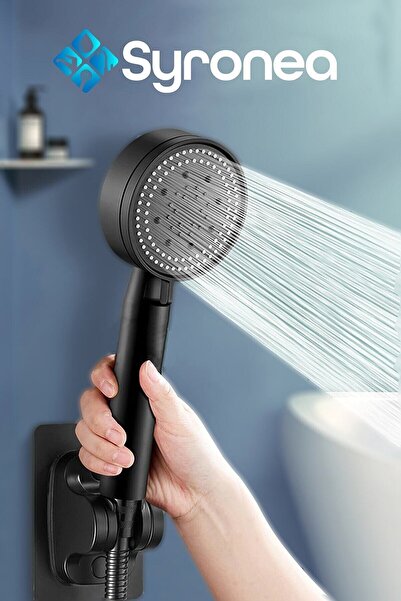 VSA Mat Siyah Turbo Pervaneli Banyo Duş Başlığı 5 Fonksiyonlu Başlık