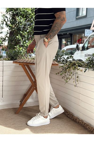 manch collection Basic Hidden Button Double Leg Trousers Cream