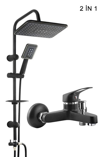 VSA Makedonya Siyah Mix Banyo Duş Bataryası Robot Yağmurlama Duş Seti 2 in 1 Set