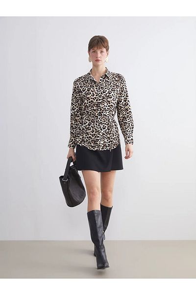 LC Waikiki Lcwaikiki Classicbrown Leopard Print Women's Shirt