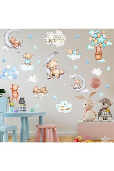Generic Brand Wall Decals Decor, Bear Sleeping on The Moon and Stars Cute Wal...