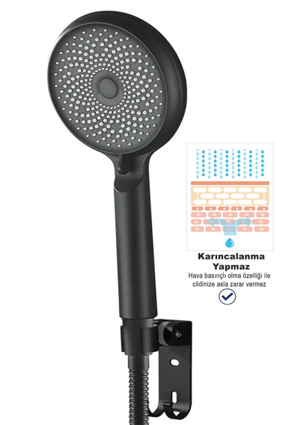 VSA Chinky 3 Fonksiyonlu 324 Delikli Sağlam Yapılı Su Tasarruflu Mat Siyah Ba...