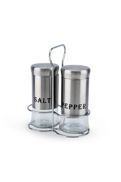 Cuisine Art Soda Lime Glass Salt & Pepper Set, 150ml, 2 Pieces, Silver